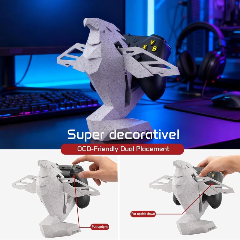 Micscrew Controller Holder for Xbox/PS/Switch – Monument Marble-Style Eagle Stand, Auto-Spreading Wings, Dual Placement, Scratch-Free Curved Tail Design - Image 3
